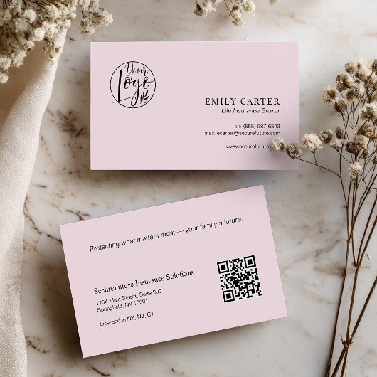 Moderner Chic Pink Life Insurance Broker QR-Code Visitenkarte