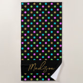 Moderner Chic Polka Dots Personalisiert Black & Go Strandtuch (Vorderseite)