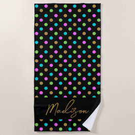Moderner Chic Polka Dots Personalisiert Black & Go Strandtuch