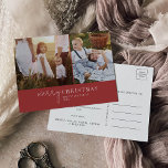 Moderner Chic | Red Foto Collage Christmas News Feiertagspostkarte<br><div class="desc">Diese moderne schicke Rot-Foto Collage Weihnachts-Weihnachtsnachts-Postkarte ist der perfekte stilvolle Urlaubssgruß. Dieses schlichte Boho-Design zeichnet sich durch klassische, raffinierte Kalligraphie in traditionellem rustikalem Rot und Weiß aus. Personalisieren Sie Ihre Postkarte mit 2 Fotos, Ihrem Familiennamen, Vornamen und Jahr. Fügen Sie ein optionales Jahr in Review oder Familiennachrichten auf der Rückseite...</div>