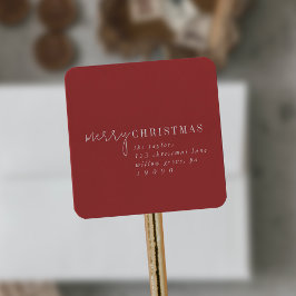 Moderner Chic | Red Merry Christmas Rücksendeadres Quadratischer Aufkleber