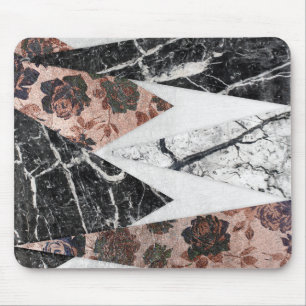 Moderner Chic-Schwarz-weißer Marmor und Rosen-Gol Mousepad