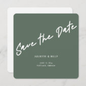 Moderner Chic Script Sage Green Square Save The Date (Vorne/Hinten)