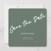 Moderner Chic Script Sage Green Square Save The Date (Vorderseite)