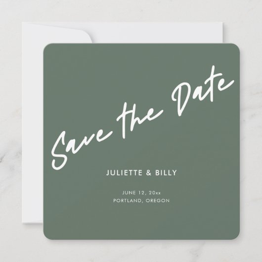 Moderner Chic Script Sage Green Square Save The Date (Vorderseite)