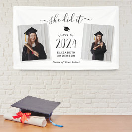Moderner Chic Sie machte es Graduate 2 Foto Abschl Banner