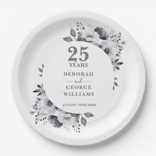 Moderner Chic Silver 25. Hochzeitstag Pappteller