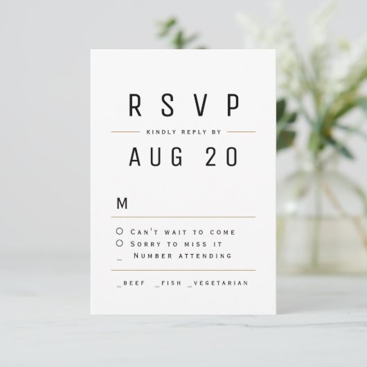 Moderner Chic Simple Typografy Wedding RSVP (Stehend Vorderseite)