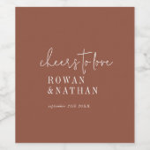 Moderner Chic Terracotta Rost jubelt Liebe Hochzei Weinetikett (Einzelnes Label)