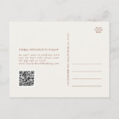 Moderner Chic Terracotta Rust QR Code Save the Dat Einladungspostkarte (Rückseite)