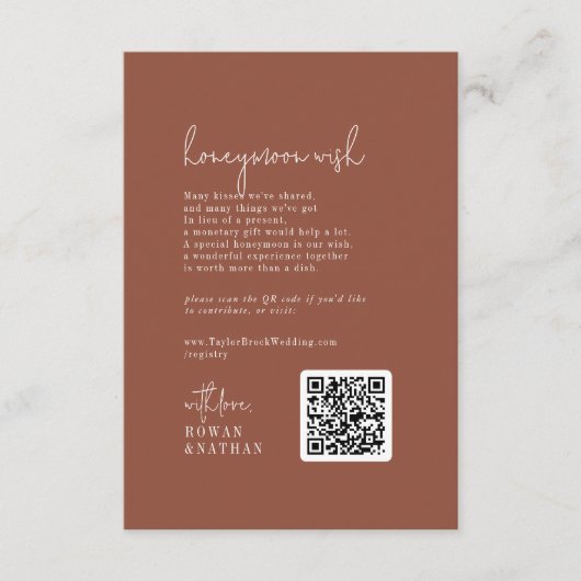 Moderner Chic Terracotta Rust Wedding Honeymoon Wi Begleitkarte (Vorderseite)