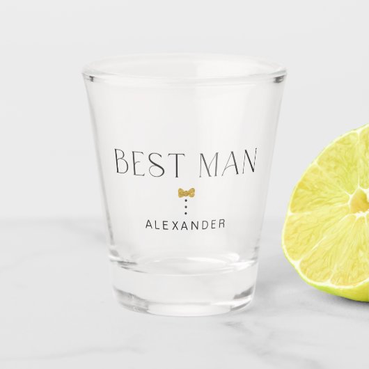 Moderner Chic Trauzeuge Art Deco Gold Krawatte Nam Schnapsglas (Vorderseite)