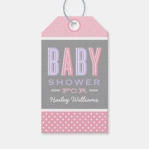 Moderner Chic Typ Pink und Lila Girl Baby Dusche Geschenkanhänger