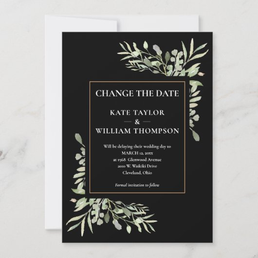 Moderner Chic verändert das Datum Wasserfarbengrün Einladung (Vorderseite)