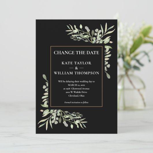 Moderner Chic verändert das Datum Wasserfarbengrün Einladung (Stehend Vorderseite)