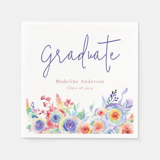 Moderner Chic Watercolor Abschluss Serviette (Vorderseite)