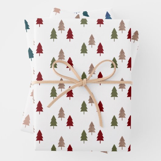 Moderner Chic Weihnachtsbaum Glitzer farbenfroh Geschenkpapier Set (Beispiel)