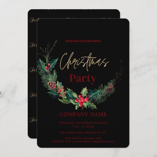 Moderner Chic Weihnachtskranz Einladung (Vorne/Hinten)