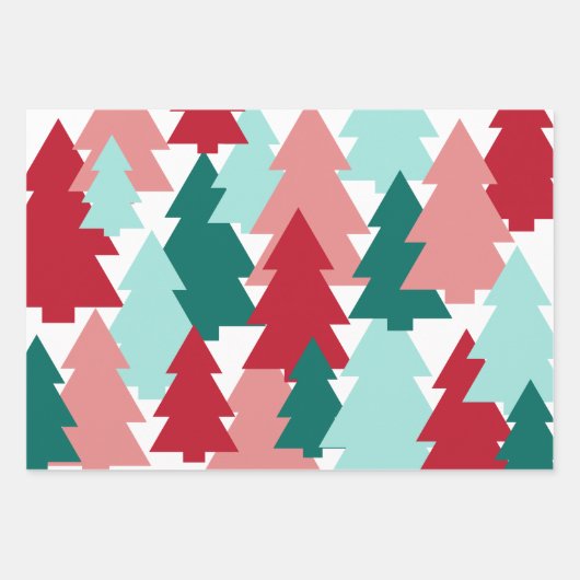 Moderner Christbaum, Aquamarin, Aqua, Rot Geschenkpapier Set (Vorderseite 2)