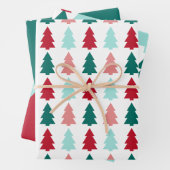 Moderner Christbaum, Aquamarin, Aqua, Rot Geschenkpapier Set (Beispiel)