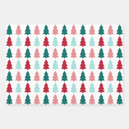 Moderner Christbaum, Aquamarin, Aqua, Rot Geschenkpapier Set (Vorderseite)