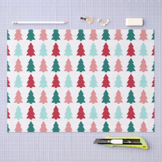 Moderner Christbaum, Aquamarin, Aqua, Rot Seidenpapier (Handwerk)