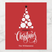 Moderner Christbaum auf Rot Weinetikett (Einzelnes Label)