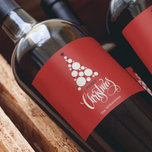 Moderner Christbaum auf Rot Weinetikett
