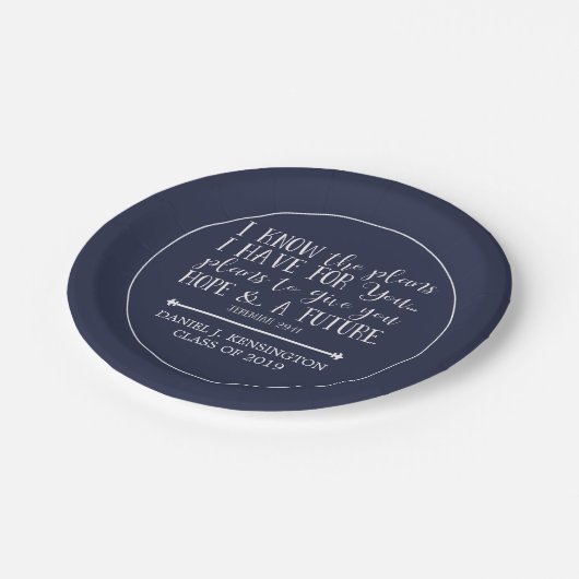 Moderner Christlicher Bibel Verse Blue Abschluss Pappteller (Schrägansicht)