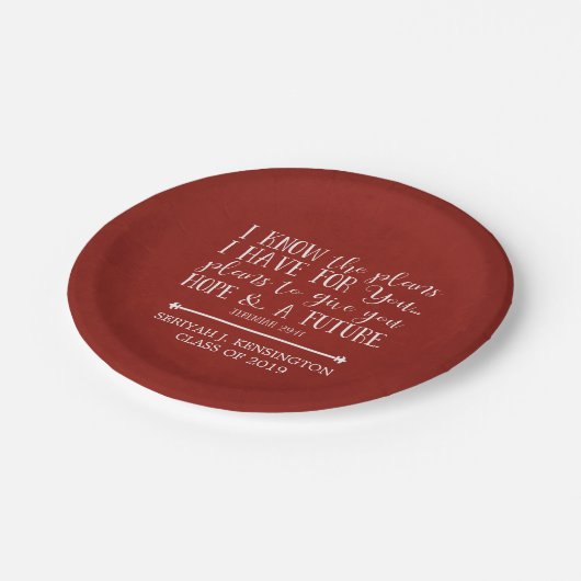 Moderner Christlicher Bibelverse Rustikaler Roter Pappteller (Schrägansicht)