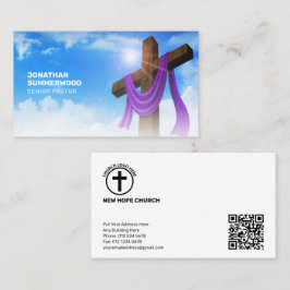 Moderner Christlicher Pastor Cross Cloudscape QR C Visitenkarte