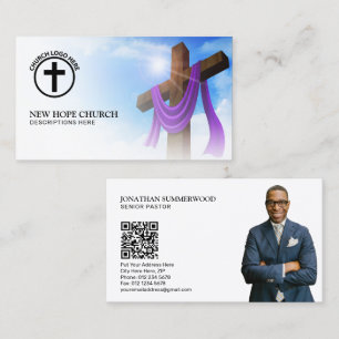 Moderner Christlicher Pastor Cross Cloudscape QR C Visitenkarte
