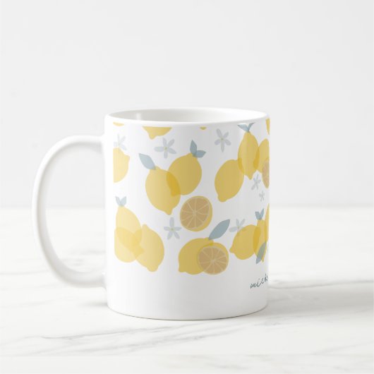Moderner Citrus Lemons Muster Individuelle Name Kaffeetasse (Links)