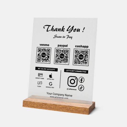 Moderner Clean Scan zur Zahlung von 3 QR Codes Vie Acrylschild (Winkel)