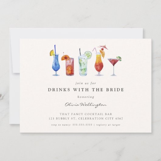 Moderner Cocktail mit Bride Dusche Einladung (Vorderseite)