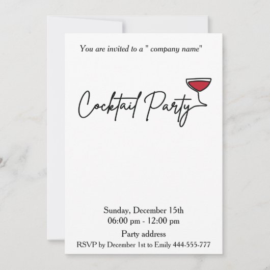 Moderner Cocktail-Party mit minimalistischer Note Einladung (Vorderseite)
