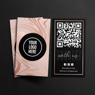 Moderner Connect With Us QR-Code Roségold Schwarz Visitenkarte