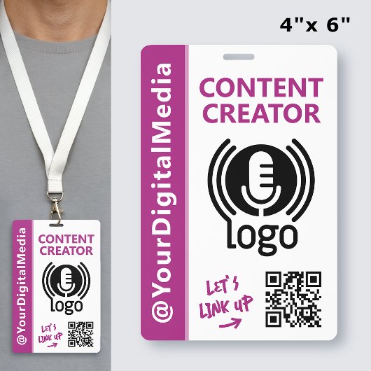 Moderner Content Creator Networking ID Pink Pass Ausweis