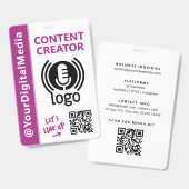 Moderner Content Creator Networking ID Pink Pass Ausweis (Vorder- & Rückseite)