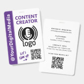 Moderner Content Creator Networking ID Purple Pass Ausweis (Vorder- & Rückseite)