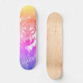 Moderner cool orangefarbener lila rosa Wölf Skateboard (Vorderseite)