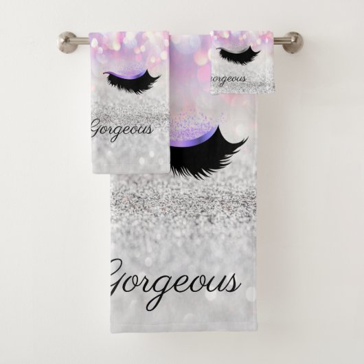 Moderner Cool rosa Silberner Glitzer Bokeh, Imitat Badhandtuch Set (Insitu)