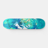 Moderner cooler, aquamarin-blaugrüner Wolf Skateboard (Horizontal)