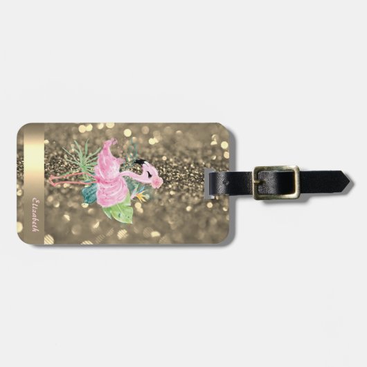 Moderner Cooler Glitzer Goldstreifen Flamingos Gepäckanhänger (Vorderseite horizontal)