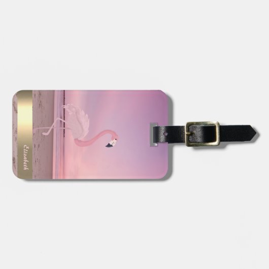 Moderner Cooler rosa Flamingo Beach Sunset Gepäckanhänger (Vorderseite horizontal)