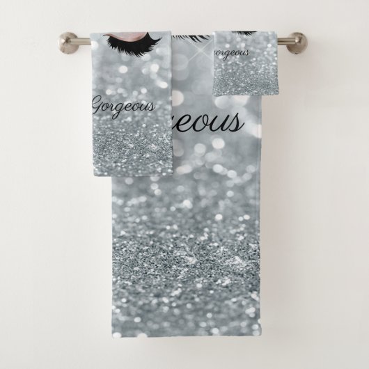 Moderner Cooler Silver Glitzer Bokeh, Imitate Lash Badhandtuch Set (Insitu)