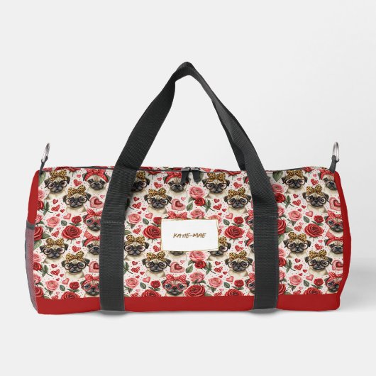 Moderner Coquette Mops Dog Muster Personalisiert K Duffle Bag (Rückseite)
