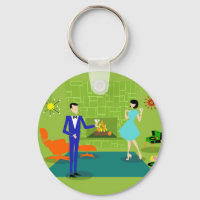 Moderner Couple Button-Schlüsselanhänger des Mitte