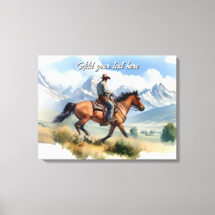 Moderner Cowboy auf einem Fuchspferd  Leinwanddruck
