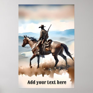 Moderner Cowboy auf einem Pferd reitend Poster